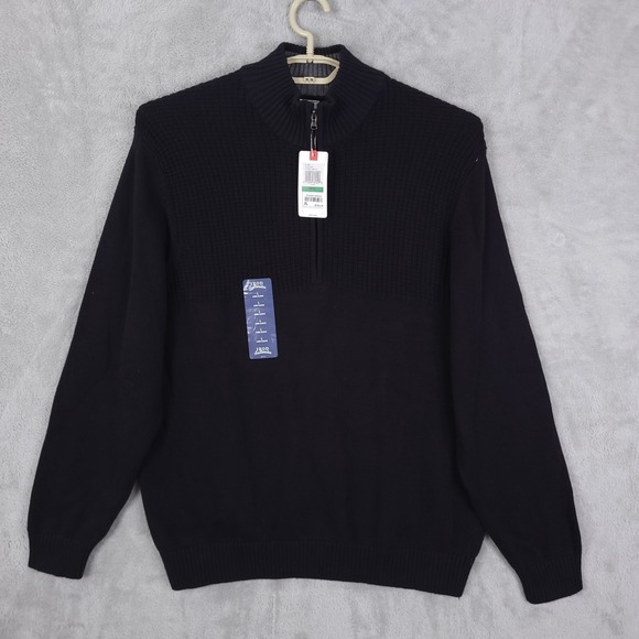 Izod Relaxed Classics Hyannis 1/4 zip sweater long sleeve size Large Black NEW - Picture 1 of 16